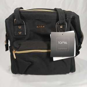 Tomill Insulated Cooler Lunchbox Tote Bag Black with Gold Zippers New Tags